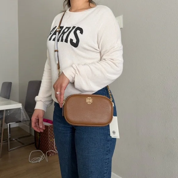 NWT , Tory Burch Britten camera Brown and gold  Leather Crossbody Bag - Picture 15 of 15